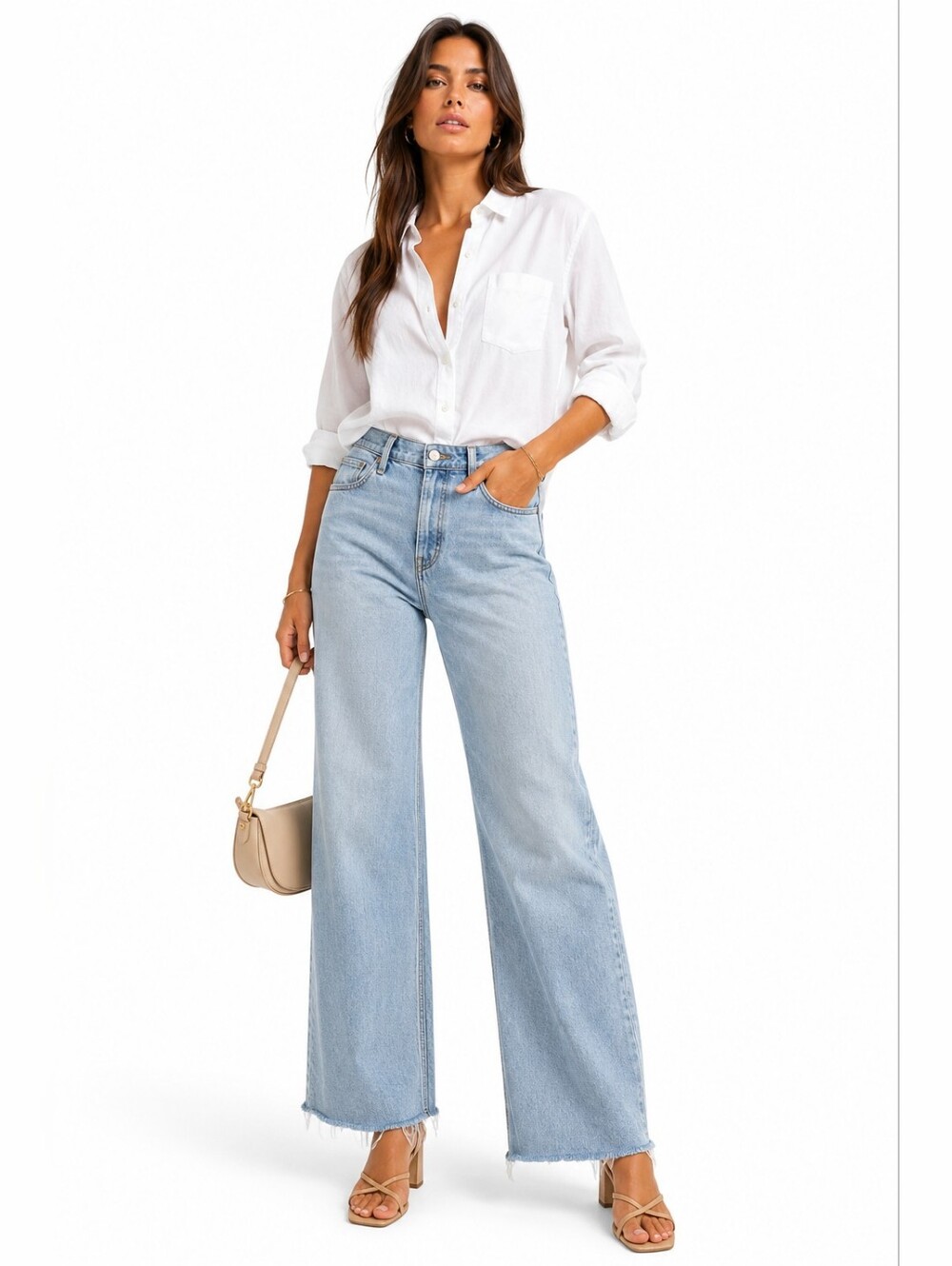HUDSON Rosie High Rise Wide Leg Raw Hem Jeans Light Wash Women’s 29